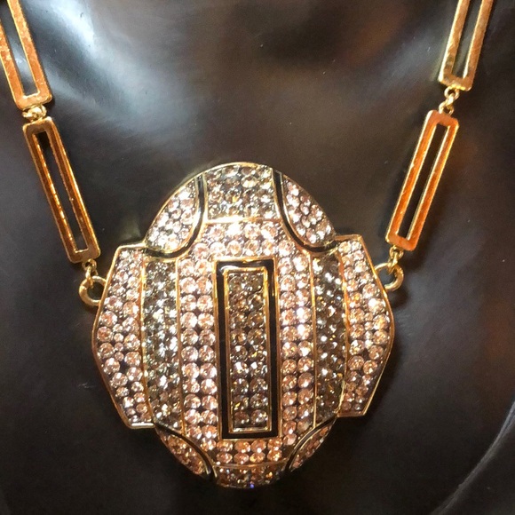 AKKAD Crystal Pave Gold Tone & Black Enamel Statement Necklace - Picture 3 of 16